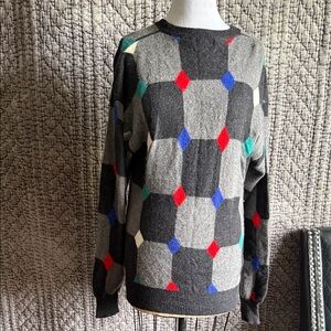 Neiman Marcus Multicolor Geometric 100%CashmereCrewneck Sweater